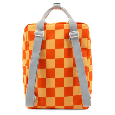 Großer Kinderrucksack "Farmhouse Checkerboard Pear Jam + Ladybird Red"