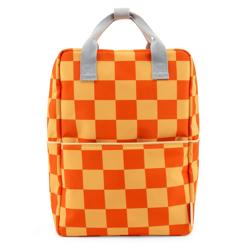 Großer Kinderrucksack "Farmhouse Checkerboard Pear Jam + Ladybird Red"