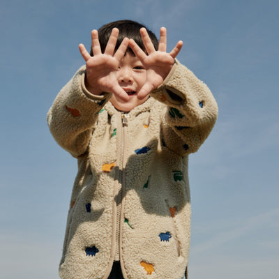 Plüschjacke für Kinder “Mara Pile Dinosaur / Mist embroidery"