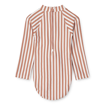 Langarm-Badeanzug für Babys "Maxime Y/D Stripe: Tuscany Rose / Crème de la Creme"